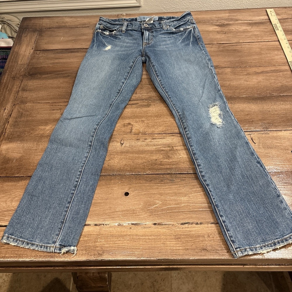 Gap Boy Cut Straight Jeans Low Rise‎ Womens 4 Distressed Blue 100% Cotton Denim